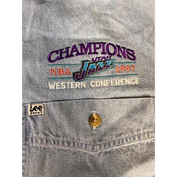 Vintage Lee Sports NBA 1997 Western Conference Jazz Denim Shirt Men's Sz. M COA - Picture 5 of 6